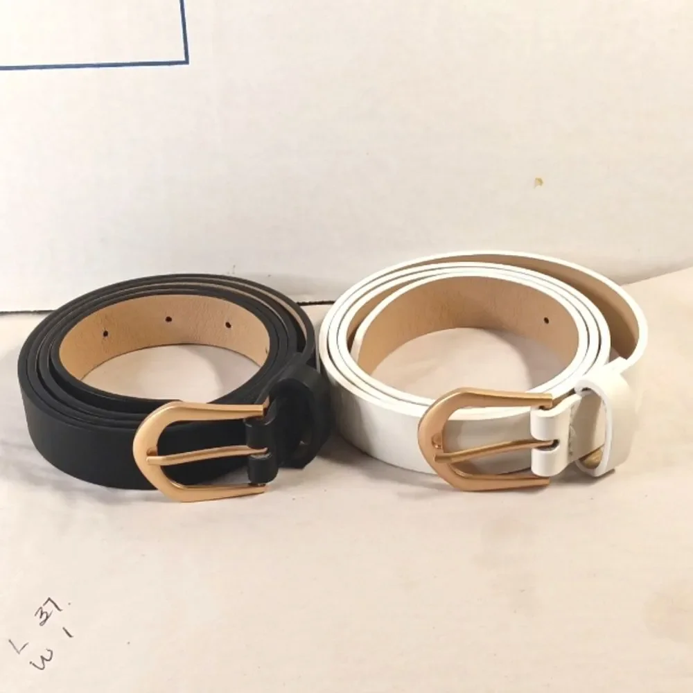 Black and White 37 Inch Leather Skinny Belt Bundle
